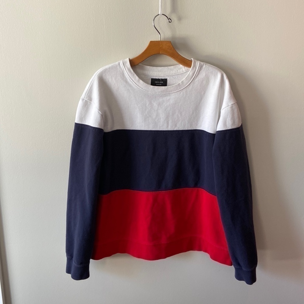 American Eagle Colour-Blocked Sweatshirt Red White Navy Size Large